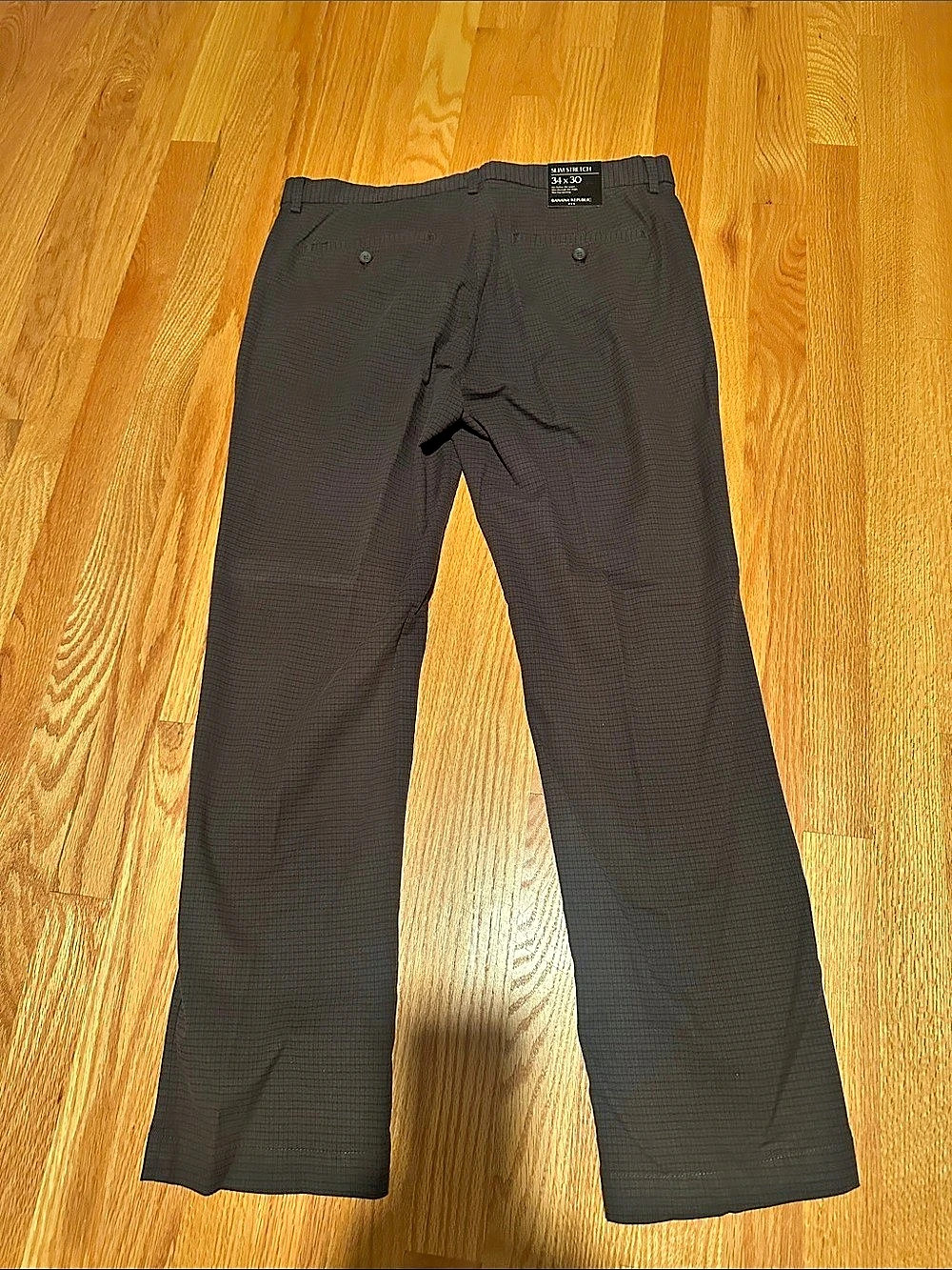 Banana Republic Slim Stretch Check Pants Black Waist 34